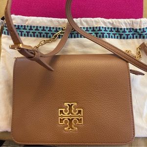 Tory Burch tan crossbody with gold accents